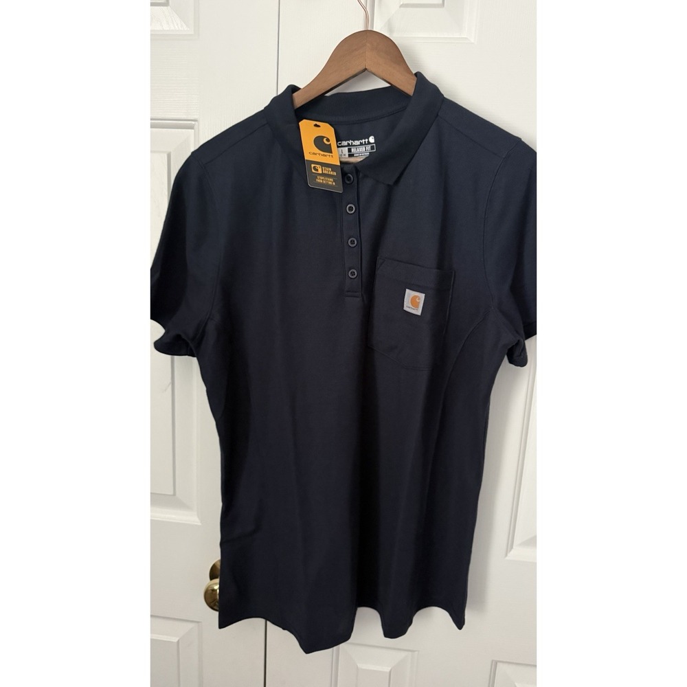 Ladies Carhartt Polo Shirt Model #TK0570-W Navy Blue Size L 12/14 New